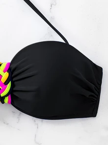 Swim Basics PUSH UP Halter Neck Summer Beach Bikini Set With Random Print For Women - Black - View 6