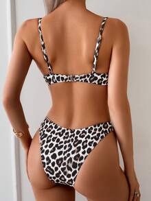 Swim Basics Women's Sexy Spaghetti Strap Leopard Print Push-Up Bikini Set - White - View 3