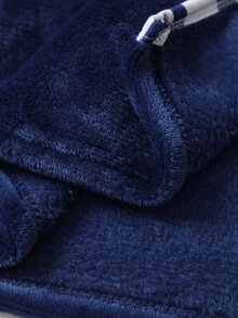 Teen Boys Pajamas, Navy Blue Fleece Embroidered Badge Open Front Waist Tie Long Sleeve Hooded Robe, Fleece-Lined And Thickened Autumn/Winter - Navy Blue - View 6