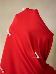 Cheriluna Maternity Maternity Photoshoot Dress, Long Sleeve Off Shoulder Fitted Dress With Layered Mesh, Bowknot And Pearl Decor - Red - View 8