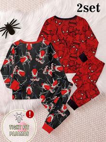 Boys' Autumn/Winter New All-Over Print High Elasticity Snug Fit Long Sleeve Top Pants 2 Pieces Set Loungewear Pajamas - Multicolor - View 2