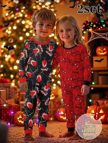 Boys' Autumn/Winter New All-Over Print High Elasticity Snug Fit Long Sleeve Top Pants 2 Pieces Set Loungewear Pajamas - Multicolor - View 1