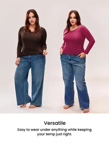LUVLETTE Plus Size  Soft Women's Basic Brown Crew Neck Long-Sleeve Base Layer Top Max Stretch Thermal-Balance Base Layer Long-Sleeve Top Lingerie As Outerwear - Coffee Brown - View 10