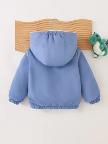 SHEIN 兒童男嬰可正反穿實用 3D 耳朵卡通恐龍連帽長袖人造毛外套，舒適百搭時尚可愛休閒日常穿著極簡百搭款，秋冬 - 彩色 - 查看 4