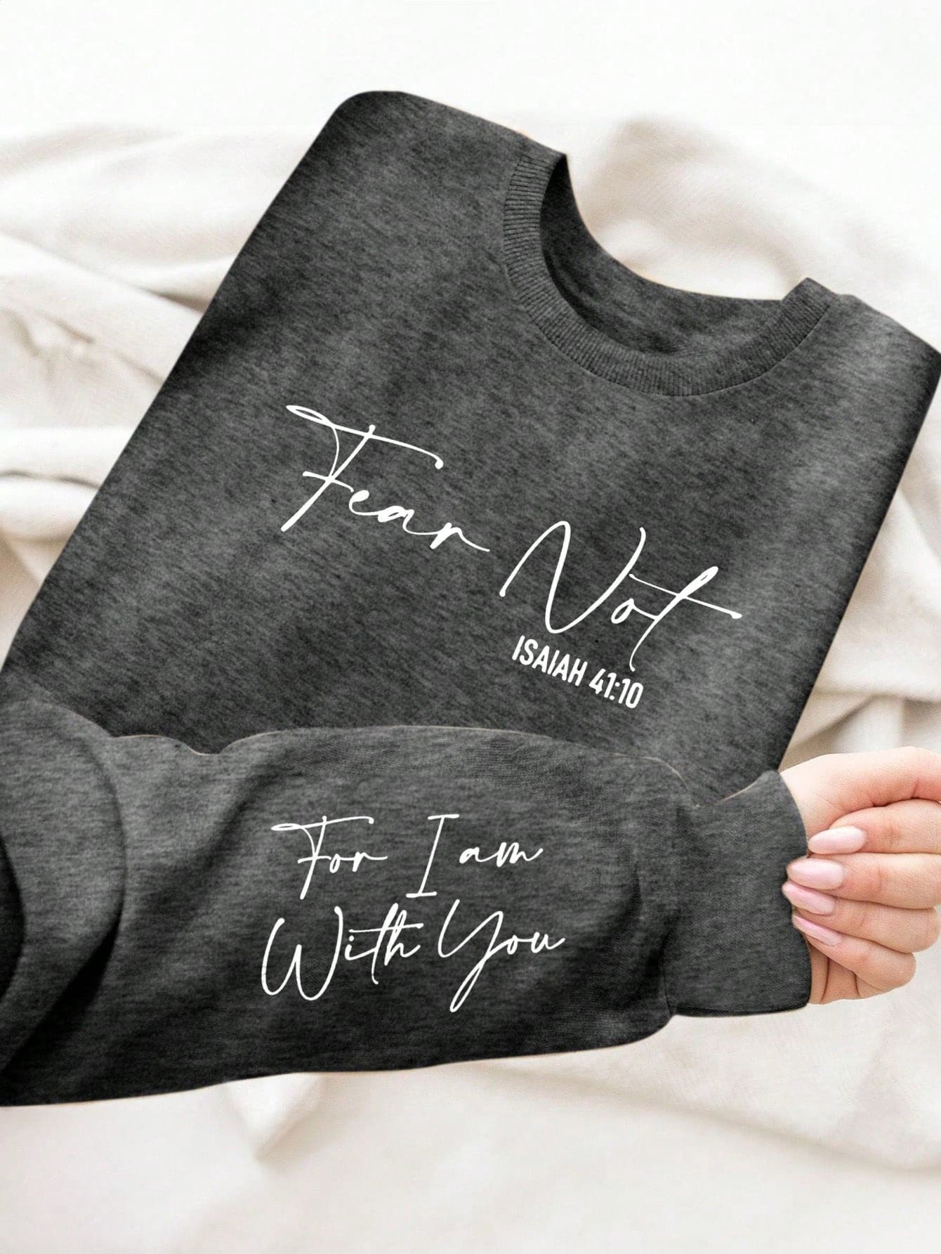 INAWLY Plus Size Women Letter Print Crew Neck Long Sleeve Casual Sweatshirt, Autumn/Winter Fall Cloth For Women - Dark Grey - View 1