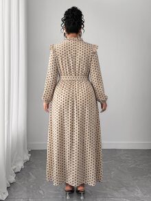 Elenzga Plus Size Stand Collar Long Sleeve Casual Dress Fall - Apricot - View 2