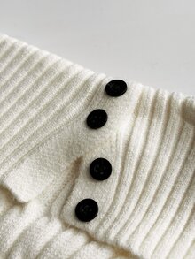 StreetHx Women's Autumn/Winter Cable Knit Flared Leg Ribbed Waist Knot Button Contrast Rib Design Versatile Y2K Casual Streetwear Knit Sweater Pants - White - View 10