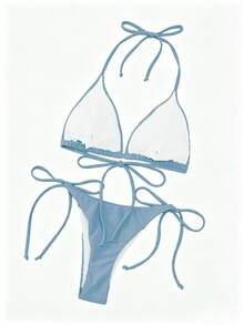 Oceva Solid Color Sexy Tie-Up Bikini Two-Piece Swimwear Set Beachwear For Women - Dusty Blue - View 7