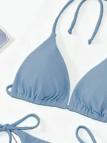 Oceva Solid Color Sexy Tie-Up Bikini Two-Piece Swimwear Set Beachwear For Women - Dusty Blue - View 5