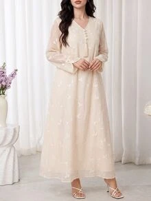 Al Najma Women's Elegant Embroidered Arabian Dress - Apricot - View 6