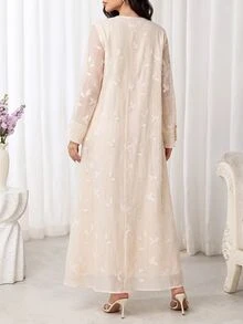 Al Najma Women's Elegant Embroidered Arabian Dress - Apricot - View 2
