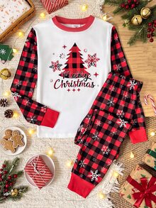 SHEIN Tween Girls Tween Girl Autumn/Winter Christmas Cute Fashion Versatile Party Long Sleeve Pants Set, Daily Home Wear, Slim Fit - Red - View 9