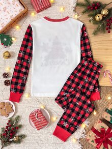 SHEIN Tween Girls Tween Girl Autumn/Winter Christmas Cute Fashion Versatile Party Long Sleeve Pants Set, Daily Home Wear, Slim Fit - Red - View 10