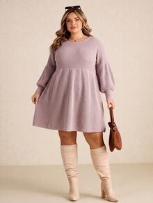 SHEIN CURVE+ Women's Plus Size Knit Dress 22W, Autumn/Winter Pink Knit Dress - Pink - View 5