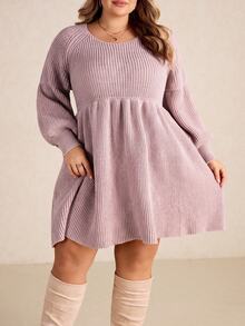 SHEIN CURVE+ Women's Plus Size Knit Dress 22W, Autumn/Winter Pink Knit Dress - Pink - View 4
