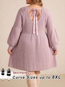 SHEIN CURVE+ Women's Plus Size Knit Dress 22W, Autumn/Winter Pink Knit Dress - Pink - View 1