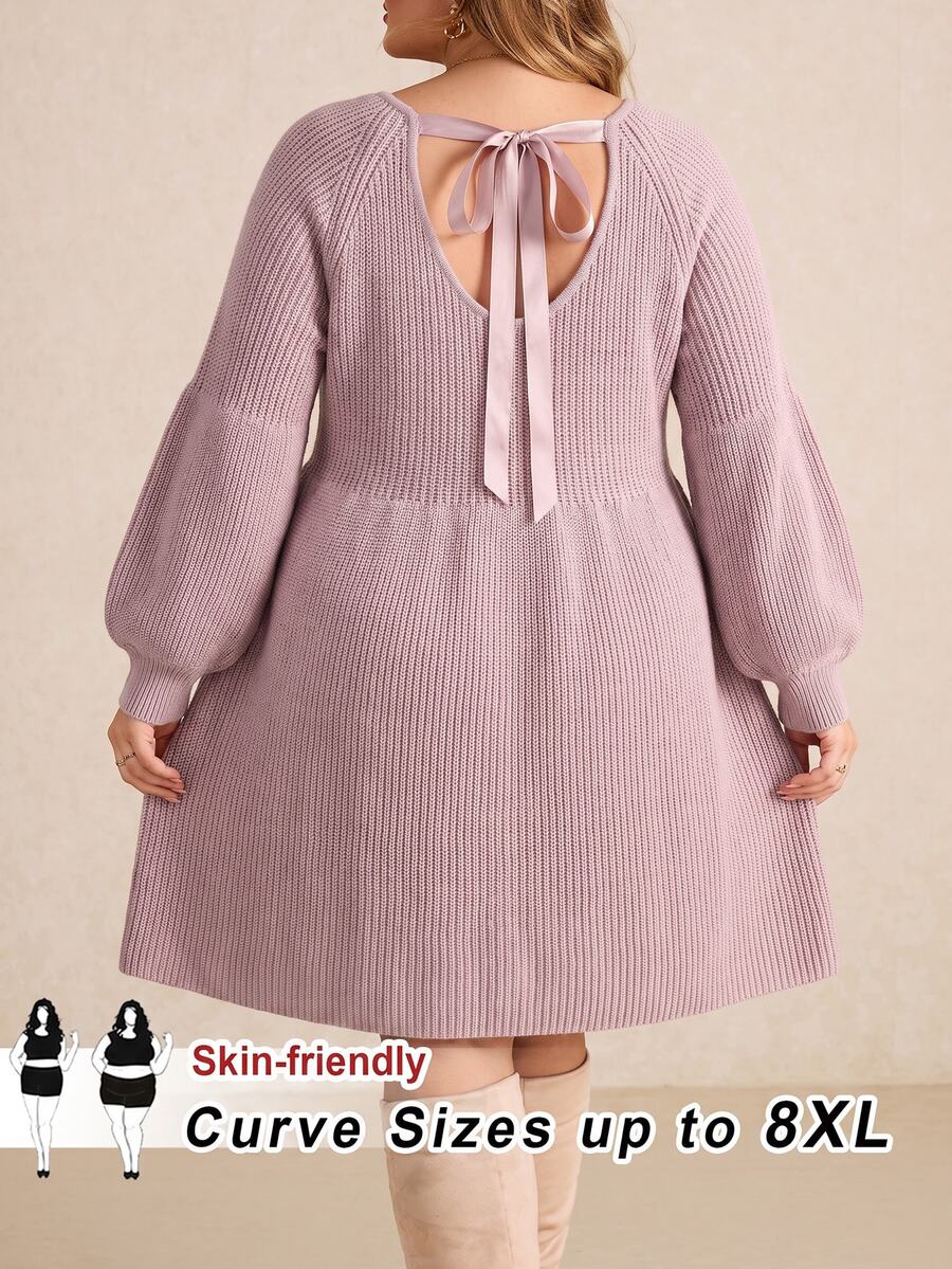 SHEIN CURVE+ Women's Plus Size Knit Dress 22W, Autumn/Winter Pink Knit Dress - Pink - View 1