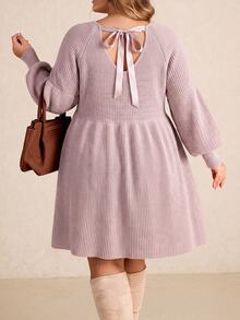 SHEIN CURVE+ Women's Plus Size Knit Dress 22W, Autumn/Winter Pink Knit Dress - Pink - View 3
