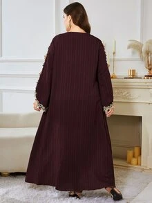 Al Najma Plus Size Women's Textured Embroidered Lace Dress - Brown - View 2