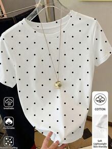 Women's Plus Size Casual Polka Dot Print Short Sleeve T-Shirt For Summer Vacation Birthday Brunch Formal Vacation Black And White - Multicolor - View 1