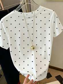 Women's Plus Size Casual Polka Dot Print Short Sleeve T-Shirt For Summer Vacation Birthday Brunch Formal Vacation Black And White - Multicolor - View 2