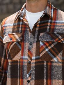 Manfinity Homme Men's Mature Casual Plaid Short Jacket, Best Choice For Holiday Gift - Brown - View 4