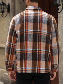 Manfinity Homme Men's Mature Casual Plaid Short Jacket, Best Choice For Holiday Gift - Brown - View 2