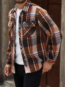 Manfinity Homme Men's Mature Casual Plaid Short Jacket, Best Choice For Holiday Gift - Brown - View 5