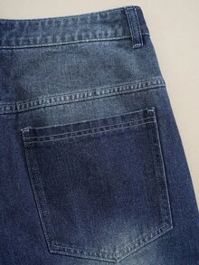 LOONEY TUNES X SHEIN Men's Casual Daily Travel Denim Jeans With Pocket, Button And Cartoon Pattern - Dark Wash - View 5