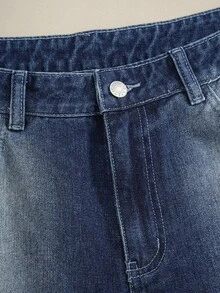 LOONEY TUNES X SHEIN Men's Casual Daily Travel Denim Jeans With Pocket, Button And Cartoon Pattern - Dark Wash - View 3