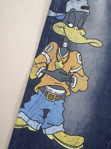 LOONEY TUNES X SHEIN Men's Casual Daily Travel Denim Jeans With Pocket, Button And Cartoon Pattern - Dark Wash - View 6