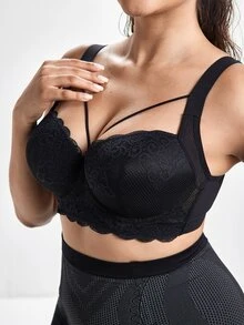 MIMILEMON Plus Size Comfortable Lace Underwire Bra - Wide Straps, Lift, Side Support, Full Coverage Design - Black - View 8