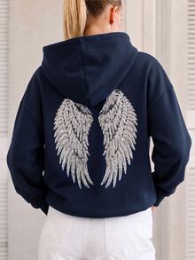 Sundraya Women's Sequin Wing Pattern Long Sleeve Sweatshirt - Navy Blue - View 3
