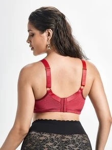 Slumbrini Plus Size Women Non-Wired Lace Patchwork Wireless Bra, Breathable Non-Slip, High Support, Adjustable Straps, Seamless, Suitable For Daily Wear - Burgundy - View 2