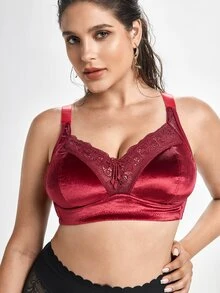 Slumbrini Plus Size Women Non-Wired Lace Patchwork Wireless Bra, Breathable Non-Slip, High Support, Adjustable Straps, Seamless, Suitable For Daily Wear - Burgundy - View 7