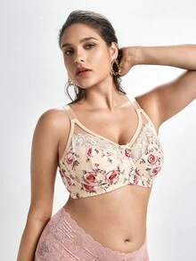 Slumbrini Sujetador deportivo minimalista y cómodo con parches de malla sexy para mujer de talla grande - Albaricoque - Ver 6