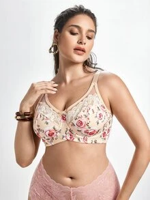 Slumbrini Sujetador deportivo minimalista y cómodo con parches de malla sexy para mujer de talla grande - Albaricoque - Ver 7