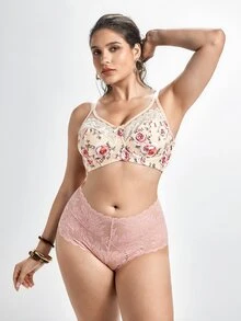 Slumbrini Sujetador deportivo minimalista y cómodo con parches de malla sexy para mujer de talla grande - Albaricoque - Ver 4