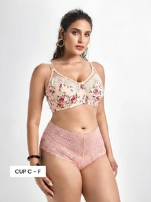 Slumbrini Sujetador deportivo minimalista y cómodo con parches de malla sexy para mujer de talla grande - Albaricoque - Ver 1