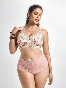 Slumbrini Sujetador deportivo minimalista y cómodo con parches de malla sexy para mujer de talla grande - Albaricoque - Ver 3