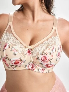 Slumbrini Sujetador deportivo minimalista y cómodo con parches de malla sexy para mujer de talla grande - Albaricoque - Ver 8