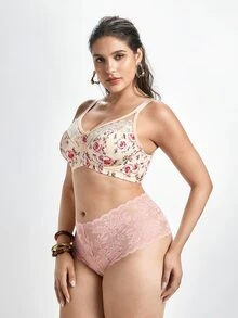 Slumbrini Sujetador deportivo minimalista y cómodo con parches de malla sexy para mujer de talla grande - Albaricoque - Ver 5