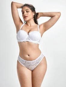 Slumbrini Bra Tanpa Tali Renda Putih Ukuran Besar untuk Wanita - Tali yang Dapat Dilepas, Nyaman Dipakai Sepanjang Hari - Putih - View 3