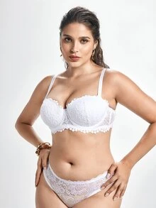 Slumbrini Bra Tanpa Tali Renda Putih Ukuran Besar untuk Wanita - Tali yang Dapat Dilepas, Nyaman Dipakai Sepanjang Hari - Putih - View 5