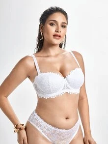 Slumbrini Bra Tanpa Tali Renda Putih Ukuran Besar untuk Wanita - Tali yang Dapat Dilepas, Nyaman Dipakai Sepanjang Hari - Putih - View 7