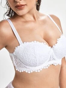 Slumbrini Bra Tanpa Tali Renda Putih Ukuran Besar untuk Wanita - Tali yang Dapat Dilepas, Nyaman Dipakai Sepanjang Hari - Putih - View 9