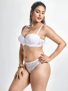 Slumbrini Bra Tanpa Tali Renda Putih Ukuran Besar untuk Wanita - Tali yang Dapat Dilepas, Nyaman Dipakai Sepanjang Hari - Putih - View 4