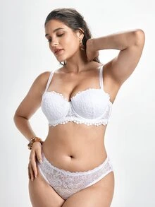 Slumbrini Bra Tanpa Tali Renda Putih Ukuran Besar untuk Wanita - Tali yang Dapat Dilepas, Nyaman Dipakai Sepanjang Hari - Putih - View 6