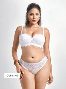 Slumbrini Bra Tanpa Tali Renda Putih Ukuran Besar untuk Wanita - Tali yang Dapat Dilepas, Nyaman Dipakai Sepanjang Hari - Putih - View 1