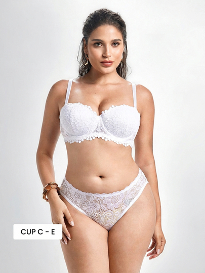 Slumbrini Plus Size Women's White Lace Strapless Bra - Detachable Straps, Comfortable All Day Wear